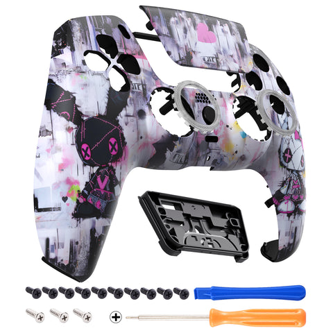 eXtremeRate LUNA Redesigned Lovely Punky Bunny Front Shell Touchpad Compatible with ps5 Controller BDM-010/020/030/040, DIY Replacement Housing Custom Touch Pad Cover Compatible with ps5 Controller - GHPFT019