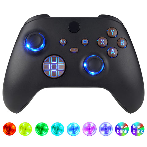 eXtremeRate Multi-Colors Luminated D-pad Thumbsticks Start Back Sync ABXY Buttons for Xbox Series X/S Controller, Wood Grain Classical Symbols Buttons DTF V2 LED Kit for Xbox Core Controller Model 1914 - X3LED10M3