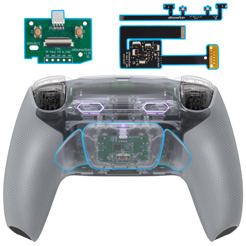 eXtremeRate RISE Plus MAX Back Paddles Kit with Clicky Trigger Stops & Rubberized Grip for PS5 Controller BDM-010/020 - Clear & Gray - GQTPFM007