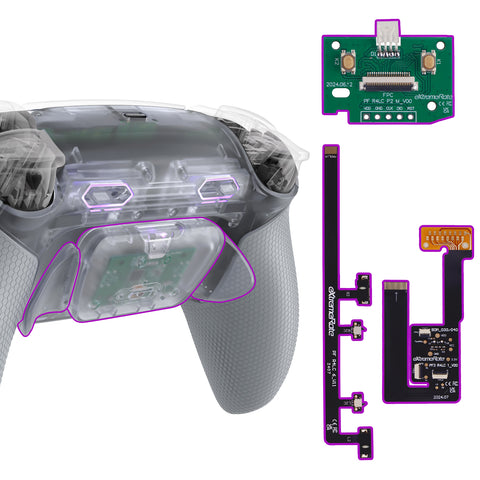 eXtremeRate RISE Plus MAX Back Paddles Kit with Clicky Trigger Stops & Rubberized Grip for PS5 Controller BDM-030/040/050 - Clear & Gray - GQTPFM007M2