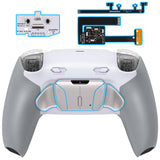 eXtremeRate Real Metal Buttons (RMB) Version RISE4 Plus MAX Back Paddles Kit with Clicky Trigger Stops & Rubberized Grip for PS5 Controller BDM-010/020 - White Gray - Silver - HKCPFJ002