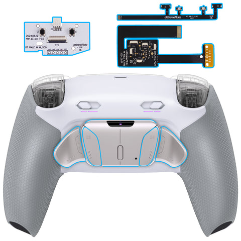 eXtremeRate Real Metal Buttons (RMB) Version RISE4 Plus MAX Back Paddles Kit with Clicky Trigger Stops & Rubberized Grip for PS5 Controller BDM-010/020 - White Gray - Silver - HKCPFJ002