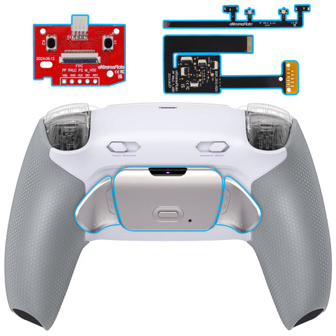 eXtremeRate Real Metal Buttons (RMB) Version RISE Plus MAX Back Paddles Kit with Clicky Trigger Stops & Rubberized Grip for PS5 Controller BDM-010/020 - White Gray - Silver - GQTPFJ002