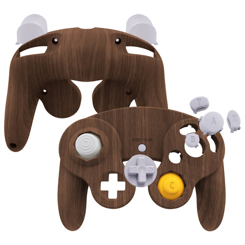 eXtremeRate Wood Grain Replacement Faceplate Backplate with Buttons for Nintendo GameCube Controller - GCNS2001