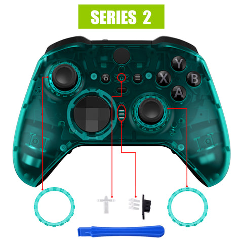 eXtremeRate Emerald Green Faceplate Cover, Front Housing Shell Case Replacement Kit for Xbox One Elite Series 2 Controller Model 1797 and Core Model 1797 - Thumbstick Accent Rings Included - ELM510