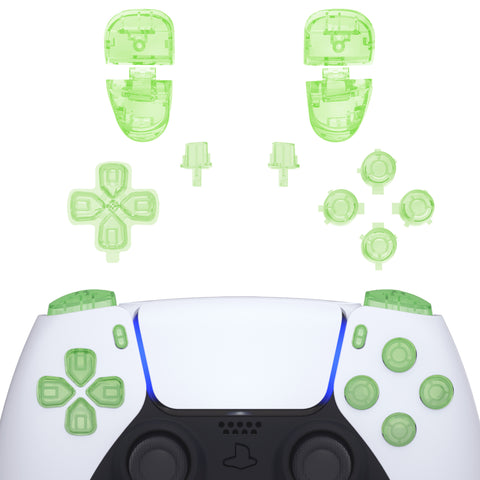 eXtremeRate Replacement D-pad R1 L1 R2 L2 Triggers Share Options Face Buttons, Clear Light Green Full Set Buttons Compatible with ps5 Controller BDM-030/040/050 - Controller NOT Included - JPF1048G3