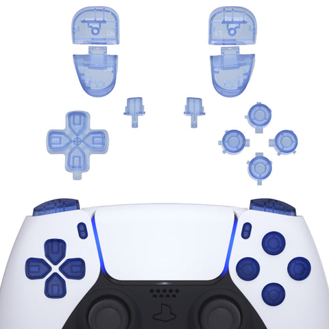 eXtremeRate Replacement D-pad R1 L1 R2 L2 Triggers Share Options Face Buttons, Crystal Clear Light Blue Full Set Buttons Compatible with ps5 Controller BDM-030/040/050 - Controller NOT Included - JPF1047G3