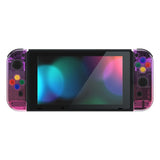 eXtremeRate Clear Atomic Purple Rose Red Joycon Handheld Controller Housing with Full Set Buttons, DIY Replacement Shell Case for NS Switch JoyCon & OLED JoyCon - Console Shell NOT Included - CP337