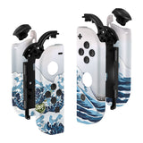 eXtremeRate The Great Wave Patterned Joycon Handheld Controller Housing with Full Set Buttons, Soft Touch Grip DIY Replacement Shell Case for NS Switch JoyCon & OLED JoyCon - Console Shell NOT Included - CT106