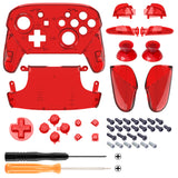 eXtremeRate Crystal Clear Red Faceplate Backplate Handles for NS Switch Pro Controller - Controller NOT Included - FRP364