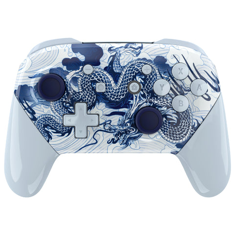 eXtremeRate Porcelain Dragon Faceplate Backplate Handles for NS Switch Pro Controller - Controller NOT Included - FRT112