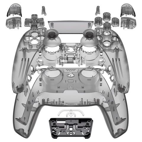 eXtremeRate Full Set Housing Shell with Action Buttons Touchpad Cover, Clear Black Replacement Decorative Trim Shell Front Back Plates Compatible with ps5 Controller BDM-030/040/050 - QPFM5007G3
