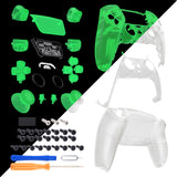 eXtremeRate Full Set Housing Shell with Action Buttons Touchpad Cover, Glow in Dark - Green Replacement Decorative Trim Shell Front Back Plates Compatible with ps5 Controller BDM-030/040/050 - QPFM5009G3