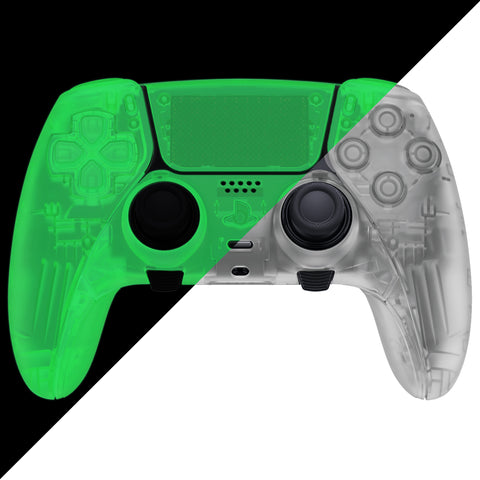 eXtremeRate Glow in Dark - Green Full Set Housing Shell with Buttons Touchpad Cover Compatible with ps5 Edge Controller, Custom Replacement Decorative Trim Shell Front Back Plates Compatible with ps5 Edge Controller - QRHEGM007