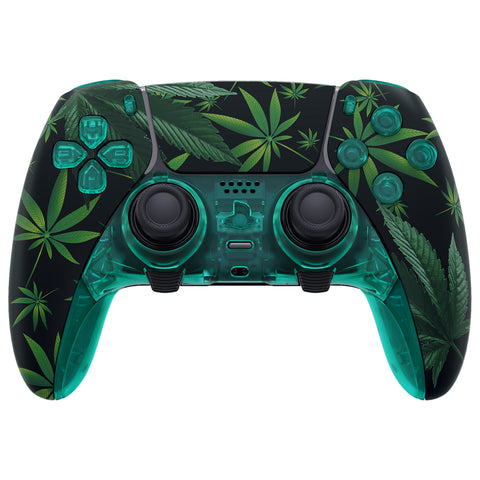 eXtremeRate Green Weeds Full Set Housing Shell with Buttons Touchpad Cover Compatible with ps5 Edge Controller, Custom Replacement Decorative Trim Shell Front Back Plates Compatible with ps5 Edge Controller - QRHEGT008