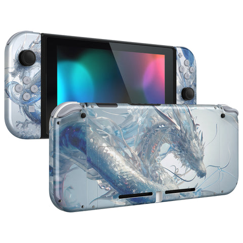 eXtremeRate Crystal Dragon Back Plate for Nintendo Switch Console, NS Joycon Handheld Controller Housing with Buttons, DIY Replacement Shell for Nintendo Switch - QT126