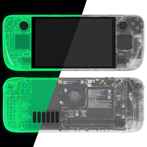 eXtremeRate Replacement Full Set Housing Shell with Buttons for Steam Deck OLED Handheld Console - Glow in Dark - Green - LQXSLM007