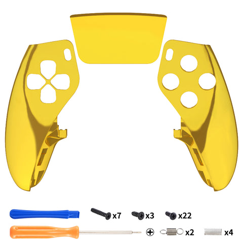 eXtremeRate Chrome Gold Left Right Front Housing Shell with Touchpad Compatible with ps5 Edge Controller, DIY Replacement Faceplate Shell Custom Touch Pad Cover Compatible with ps5 Edge Controller - MLREGD001