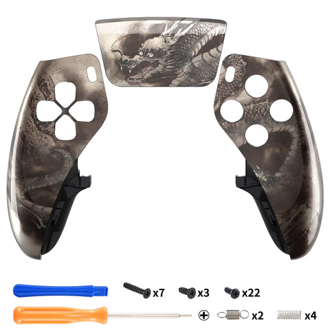 eXtremeRate Dragon Scroll Left Right Front Housing Shell with Touchpad Compatible with ps5 Edge Controller, DIY Replacement Faceplate Shell Custom Touch Pad Cover Compatible with ps5 Edge Controller - MLREGT017