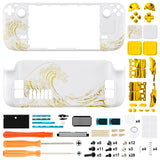 eXtremeRate Replacement The Great GOLDEN Wave Off Kanagawa - White Full Set Shell with Buttons for Steam Deck LCD - QESDT002