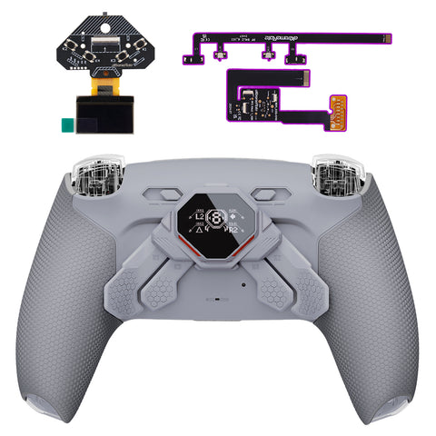 eXtremeRate SPARK Back Paddles Kit with OLED Display & Clicky Trigger Stops & Ergonomic Grips for PS5 Controller BDM-030/040/050/060 - Rubberized Gray & New Hope Gray - MZNPFU003M3