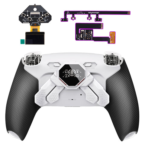 eXtremeRate SPARK Back Paddles Kit with OLED Display & Clicky Trigger Stops & Ergonomic Grips for PS5 Controller BDM-030/040/050/060 - Rubberized White & Black - MZNPFU005M3