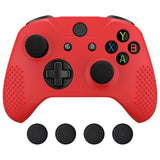 eXtremeRate PlayVital Soft Red Silicone Controller Cover Grips Caps Protective Case for Xbox One S for Xbox One X -XBOWP0039GC