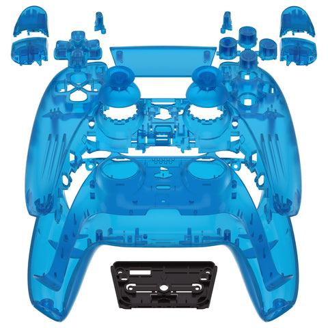 eXtremeRate Full Set Housing Shell with Buttons Touchpad Cover, Clear Blue Custom Replacement Decorative Trim Shell Front Back Plates Compatible with ps5 Controller BDM-010 BDM-020 - Controller NOT Included - QPFM5004G2