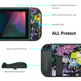 PlayVital ZealProtect Soft Protective Case for Nintendo Switch, Flexible Cover Protector for Nintendo Switch with Tempered Glass Screen Protector & Thumb Grip Caps & ABXY Direction Button Caps - Watercolour Splash - RNSYV6004