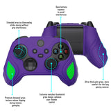 PlayVital Scorpion Edition Two-Tone Anti-Slip Silicone Case Cover for Xbox Series X/S Controller, Soft Rubber Case for Xbox Core Controller with Thumb Grip Caps - Neon Genesis Purple & Green - SPX3012